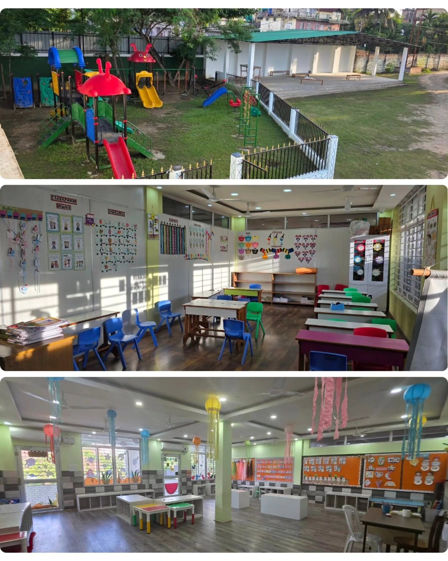 Grace Academy playground and colourful kindergarten classrooms
